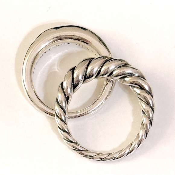 DAVID YURMAN Pure Form Sterling Silver Stackable Ring Set Sz 6 - Picture 8 of 16